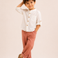Toddler Boys White Mandarin Collar Shirt with Rust Cotton Pants | Linen Look Summer Co-Ord Set for Kids (2–12 Years)