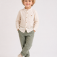 Toddler Boys Beige Mandarin Collar Shirt with Sage Green Cotton Pants | Premium Linen Look Co-Ord Set for Kids (2–12 Years)