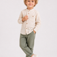 Toddler Boys Beige Mandarin Collar Shirt with Sage Green Cotton Pants | Premium Linen Look Co-Ord Set for Kids (2–12 Years)