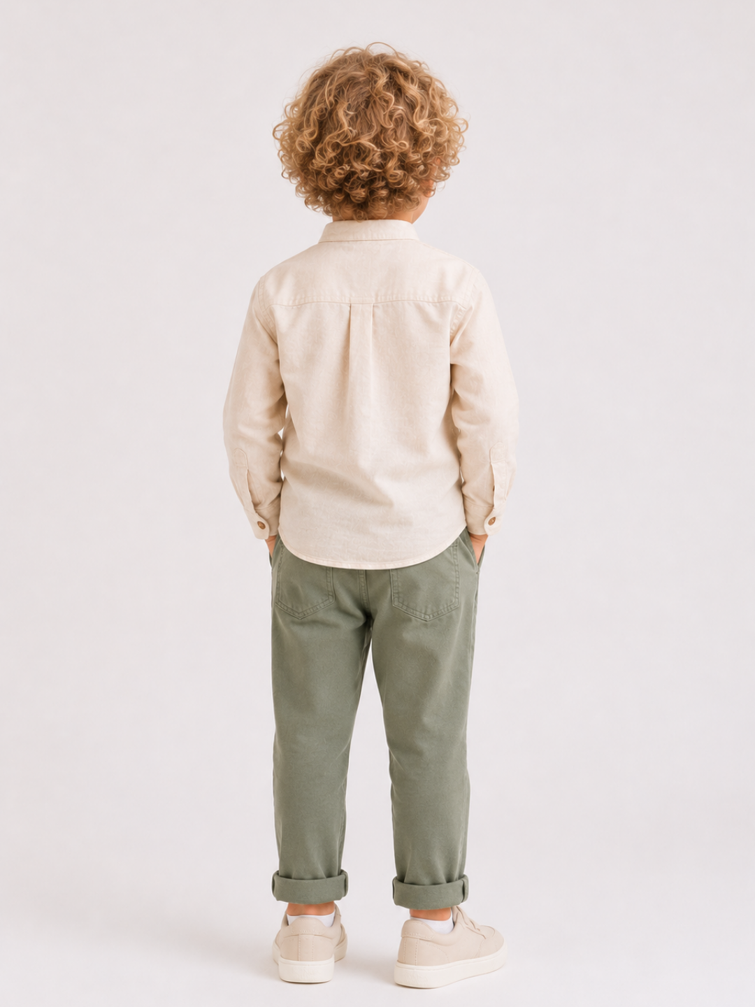 Toddler Boys Beige Mandarin Collar Shirt with Sage Green Cotton Pants | Premium Linen Look Co-Ord Set for Kids (2–12 Years)
