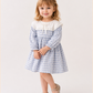 Girls Blue Gingham Dress with White Lace Yoke | Elegant Full Sleeve Cotton Party Dress for Toddlers & Kids (2–8 Years)