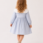 Girls Blue Gingham Dress with White Lace Yoke | Elegant Full Sleeve Cotton Party Dress for Toddlers & Kids (2–8 Years)
