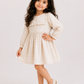 Girls Beige Gingham Ruffle Dress | Elegant Full Sleeve Cotton Check Dress for Toddlers & Kids (2–8 Years)