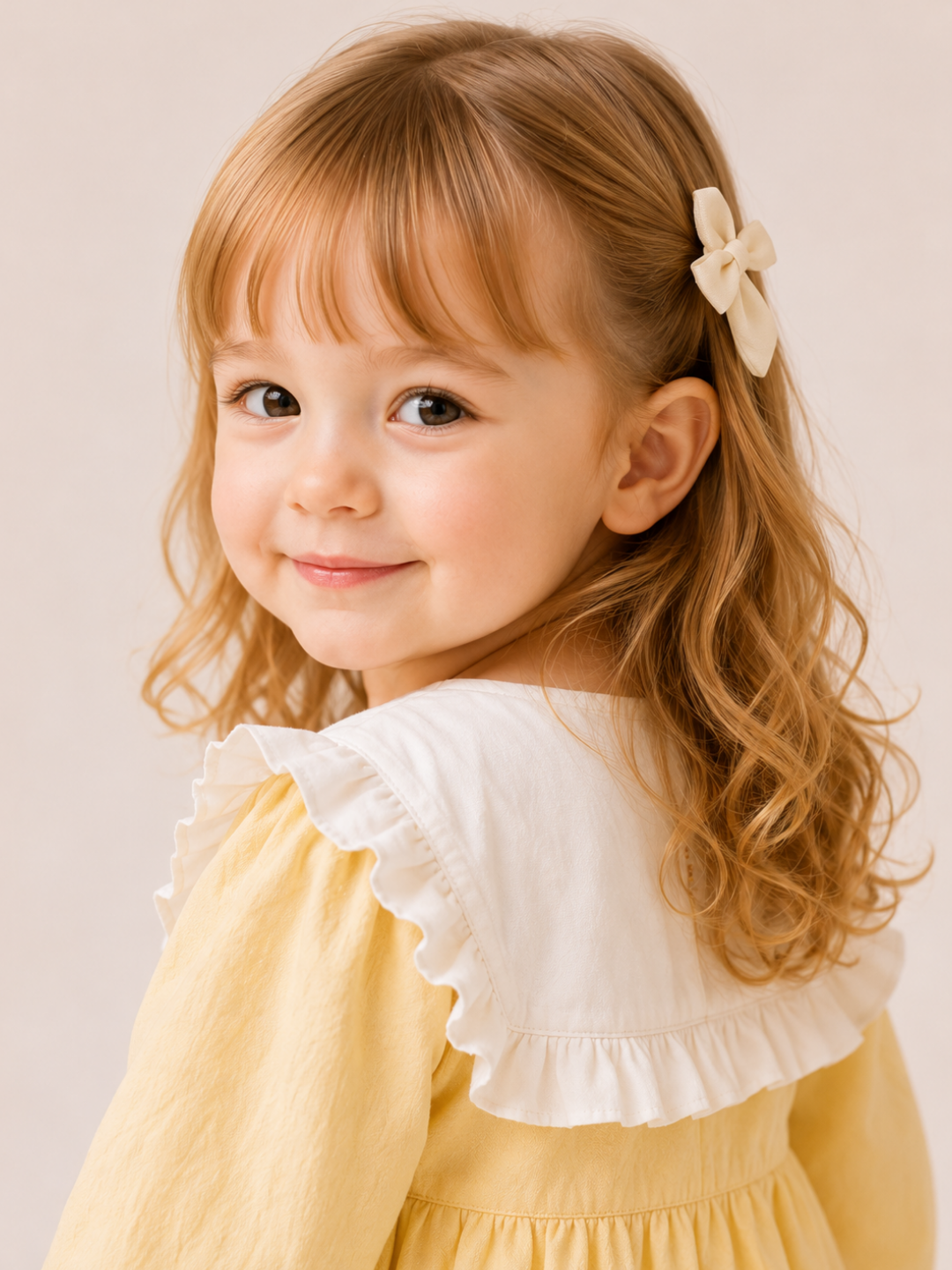 Girls Pastel Yellow Ruffle Yoke Dress | Elegant Full Sleeve Cotton Party Dress for Toddlers & Kids (2–8 Years)