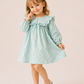 Girls Mint Green Floral Ruffle Dress | Elegant Full Sleeve Cotton Party Dress for Toddlers & Kids (2–8 Years)
