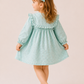 Girls Mint Green Floral Ruffle Dress | Elegant Full Sleeve Cotton Party Dress for Toddlers & Kids (2–8 Years)