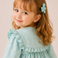 Girls Mint Green Floral Ruffle Dress | Elegant Full Sleeve Cotton Party Dress for Toddlers & Kids (2–8 Years)