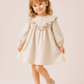 Girls Beige Gingham Ruffle Dress | Elegant Full Sleeve Cotton Frock for Toddlers & Kids (2–8 Years)