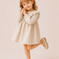 Girls Beige Gingham Ruffle Dress | Elegant Full Sleeve Cotton Frock for Toddlers & Kids (2–8 Years)