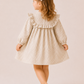 Girls Beige Gingham Ruffle Dress | Elegant Full Sleeve Cotton Frock for Toddlers & Kids (2–8 Years)