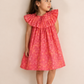 Girls Coral Pink Floral Print Ruffle Dress | Sleeveless Cotton Party Frock for Toddlers & Kids (1–5 Years)