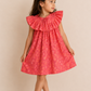 Girls Coral Pink Floral Print Ruffle Dress | Sleeveless Cotton Party Frock for Toddlers & Kids (1–5 Years)
