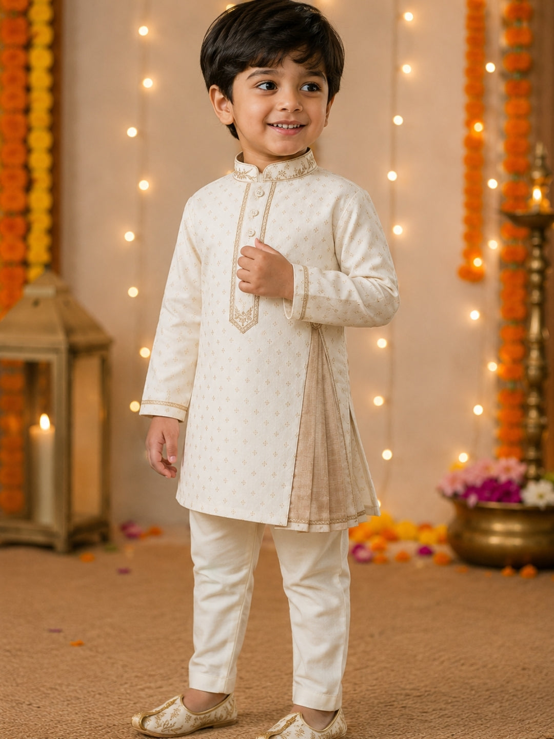 Boys Ivory Embroidered Kurta Pajama Set | Premium Ethnic Wear for Kids | Festive & Wedding Outfit (1–8 Years)