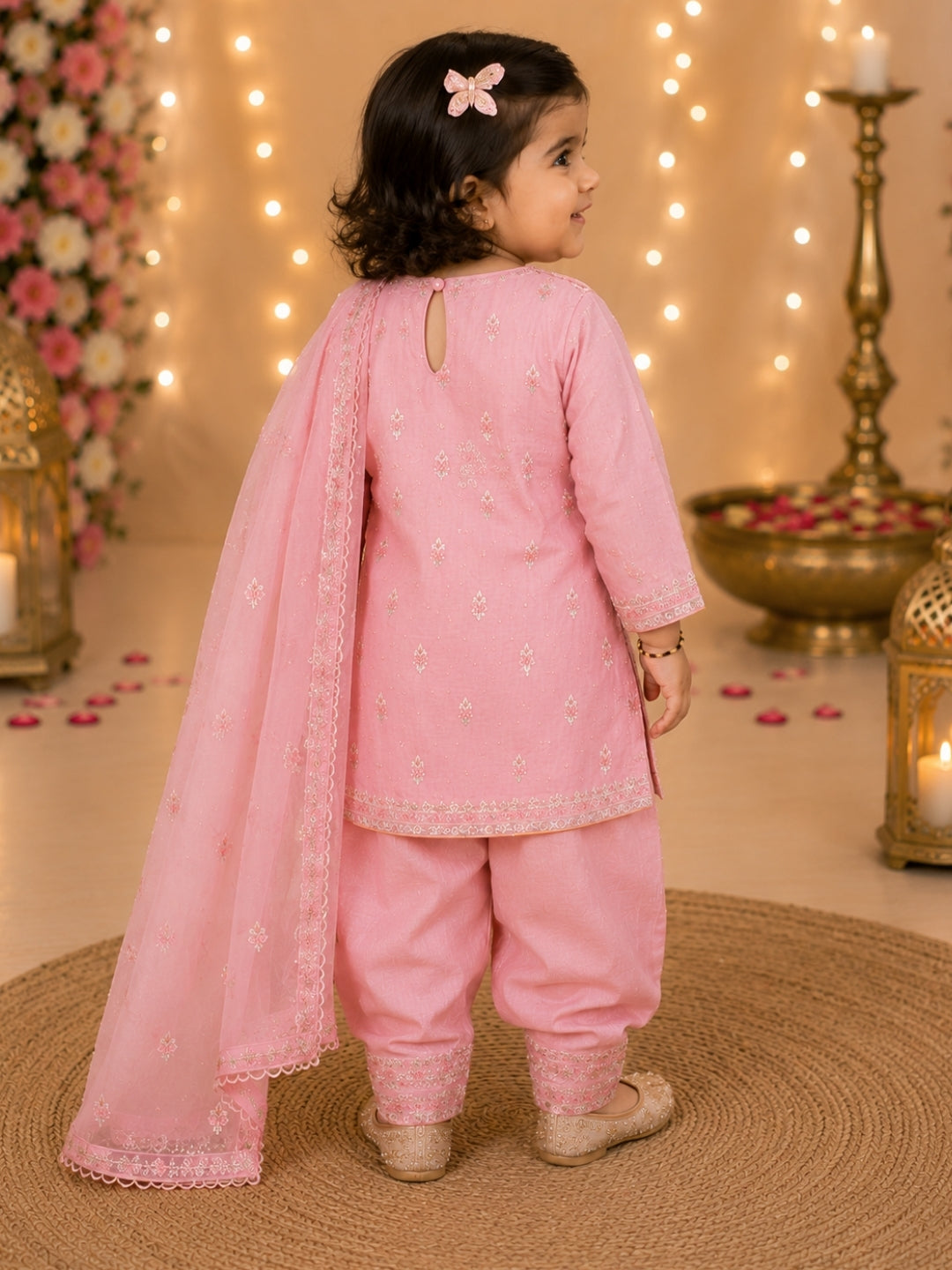 Baby Girls Pink Embroidered Kurta Patiala Set with Dupatta | Kids Ethnic Wear Suit | Traditional Party Wear Dress (1–8 Years)