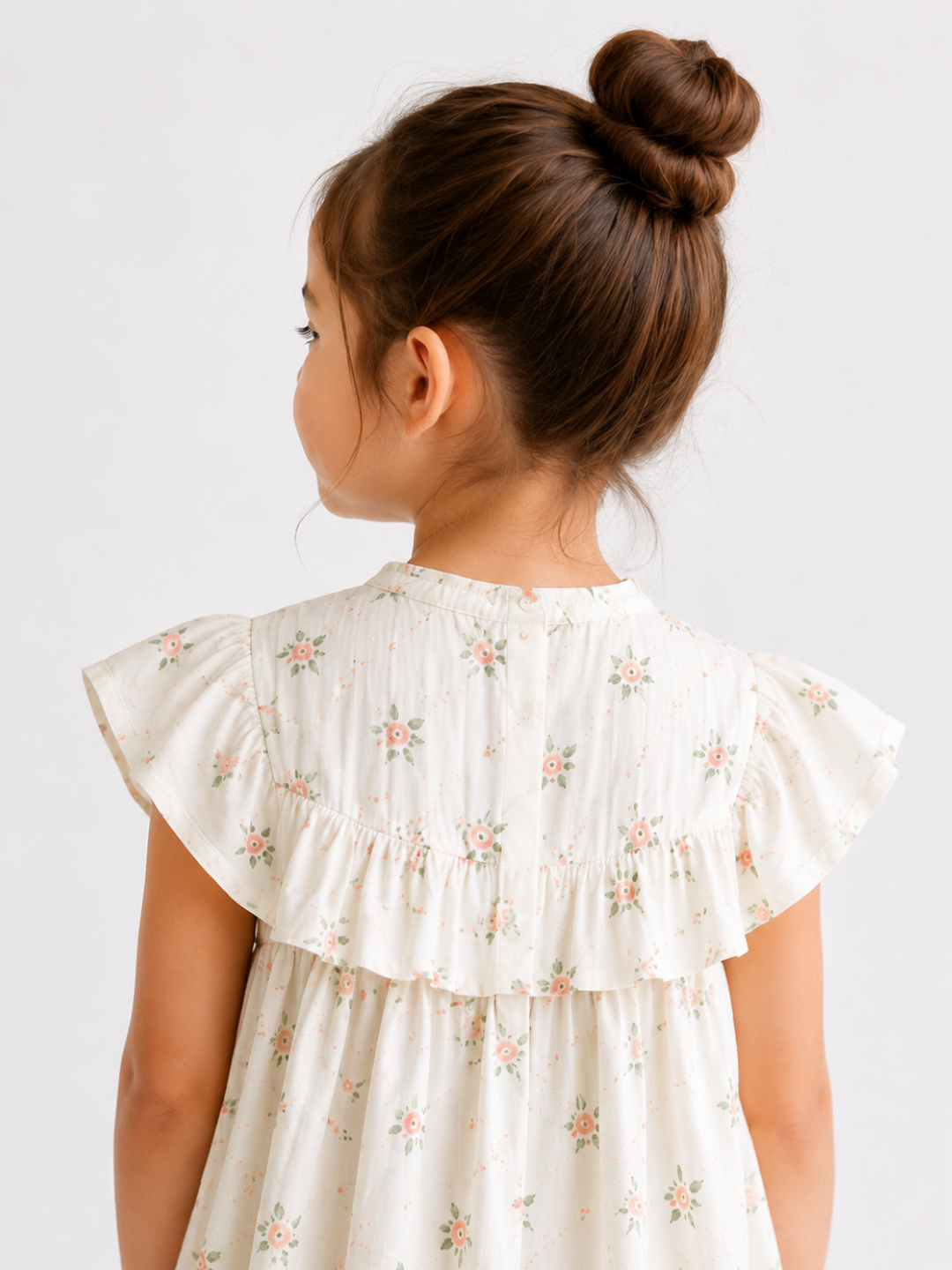 Girls White Floral Print Ruffle Dress | Soft Cotton Sleeveless Summer Frock for Toddlers & Kids (1–5 Years)