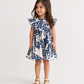 Girls Blue Floral Print Flutter Sleeve Dress | Elegant Cotton Summer Frock for Toddlers & Kids (1–5 Years)