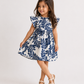 Girls Blue Floral Print Flutter Sleeve Dress | Elegant Cotton Summer Frock for Toddlers & Kids (1–5 Years)
