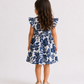 Girls Blue Floral Print Flutter Sleeve Dress | Elegant Cotton Summer Frock for Toddlers & Kids (1–5 Years)