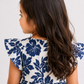 Girls Blue Floral Print Flutter Sleeve Dress | Elegant Cotton Summer Frock for Toddlers & Kids (1–5 Years)
