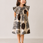 Girls Beige Abstract Print Ruffle Dress | Designer Cotton Party Frock for Toddlers & Kids (1–5 Years)
