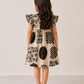 Girls Beige Abstract Print Ruffle Dress | Designer Cotton Party Frock for Toddlers & Kids (1–5 Years)
