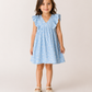 Girls Sky Blue Floral Print Dress | Cotton V-Neck Ruffle Sleeve Summer Frock (1–5 Years)