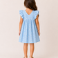 Girls Sky Blue Floral Print Dress | Cotton V-Neck Ruffle Sleeve Summer Frock (1–5 Years)