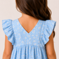 Girls Sky Blue Floral Print Dress | Cotton V-Neck Ruffle Sleeve Summer Frock (1–5 Years)