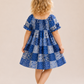 Girls Blue Patchwork Print Smocked Dress | Cotton Puff Sleeve Party Frock for Toddlers & Kids (2–8 Years)
