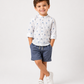 Boys Palm Tree Print Cotton Shirt with Blue Shorts Set | Premium Summer Co-Ord Outfit for Toddlers & Kids (2–8 Years)