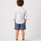 Boys Palm Tree Print Cotton Shirt with Blue Shorts Set | Premium Summer Co-Ord Outfit for Toddlers & Kids (2–8 Years)