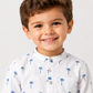 Boys Palm Tree Print Cotton Shirt with Blue Shorts Set | Premium Summer Co-Ord Outfit for Toddlers & Kids (2–8 Years)
