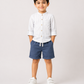Boys White Striped Cotton Shirt with Blue Shorts Set | Premium Summer Co-Ord Outfit for Toddlers & Kids (2–8 Years)