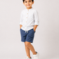 Boys White Striped Cotton Shirt with Blue Shorts Set | Premium Summer Co-Ord Outfit for Toddlers & Kids (2–8 Years)