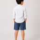Boys White Striped Cotton Shirt with Blue Shorts Set | Premium Summer Co-Ord Outfit for Toddlers & Kids (2–8 Years)