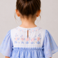 Girls Sky Blue Floral Embroidered Dress | Cotton Party Wear Dress with Ruffle Details for Toddlers & Kids (2–8 Years)