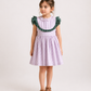 Girls Lavender Gingham Dress | Cotton Checkered Dress with Green Ruffle Details for Toddlers & Kids (1–5 Years)