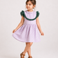 Girls Lavender Gingham Dress | Cotton Checkered Dress with Green Ruffle Details for Toddlers & Kids (1–5 Years)