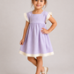 Girls Lavender Cotton Dress | Pastel Purple A-Line Dress with Contrast Flutter Sleeves for Toddlers & Kids (1–5 Years)