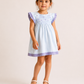 Girls Powder Blue Smocked Dress | Floral Embroidered Cotton Dress with Lavender Ruffle Sleeves for Toddlers & Kids (1–5 Years)