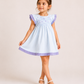 Girls Powder Blue Smocked Dress | Floral Embroidered Cotton Dress with Lavender Ruffle Sleeves for Toddlers & Kids (1–5 Years)