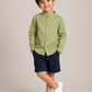 Boys Olive Green Mandarin Collar Shirt with Navy Palm Print Shorts | Premium Cotton Co-Ord Set for Kids (1–5 Years)