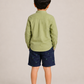 Boys Olive Green Mandarin Collar Shirt with Navy Palm Print Shorts | Premium Cotton Co-Ord Set for Kids (1–5 Years)