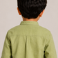 Boys Olive Green Mandarin Collar Shirt with Navy Palm Print Shorts | Premium Cotton Co-Ord Set for Kids (1–5 Years)