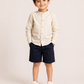 Boys Beige Mandarin Collar Shirt with Navy Embroidered Shorts | Premium Cotton Co-Ord Set for Kids (1–5 Years)