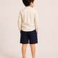 Boys Beige Mandarin Collar Shirt with Navy Embroidered Shorts | Premium Cotton Co-Ord Set for Kids (1–5 Years)