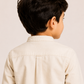 Boys Beige Mandarin Collar Shirt with Navy Embroidered Shorts | Premium Cotton Co-Ord Set for Kids (1–5 Years)