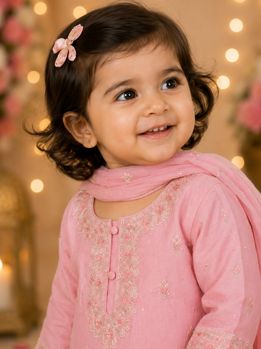 Baby Girls Pink Embroidered Kurta Patiala Set with Dupatta | Kids Ethnic Wear Suit | Traditional Party Wear Dress (1–8 Years)
