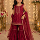 Girls Maroon Embroidered Kurta Sharara Set with Dupatta | Kids Ethnic Party Wear | Festive Traditional Outfit (1–8 Years)