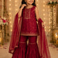 Girls Maroon Embroidered Kurta Sharara Set with Dupatta | Kids Ethnic Party Wear | Festive Traditional Outfit (1–8 Years)